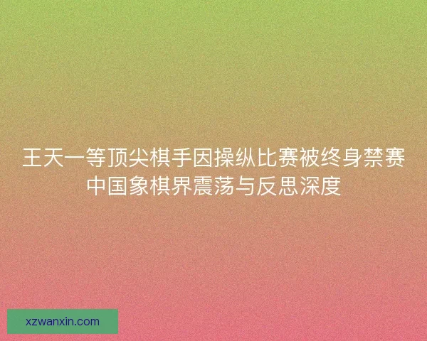 王天一等顶尖棋手因操纵比赛被终身禁赛中国象棋界震荡与反思深度